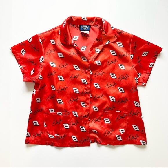Dale‎ Earnhardt Jr. Satin Pajama Top Red Size M Short Sleeve Nascar Sleepwear - Picture 2 of 8